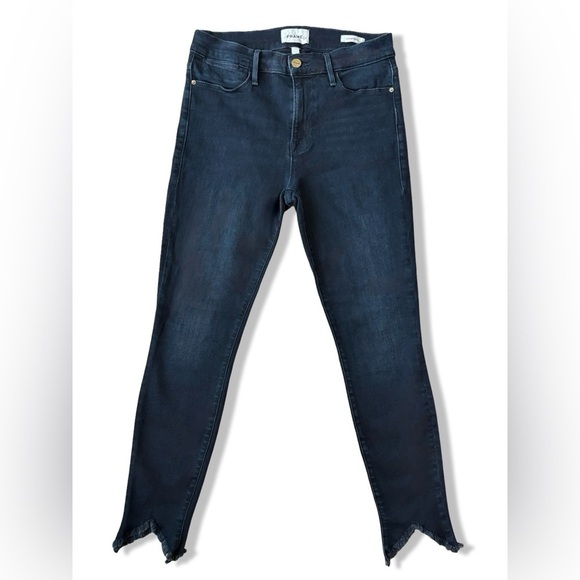 FRAME Denim - Le High Skinny Double Triangle Raw Hem Jeans | Keen Dark Wash | 29 - Picture 8 of 16